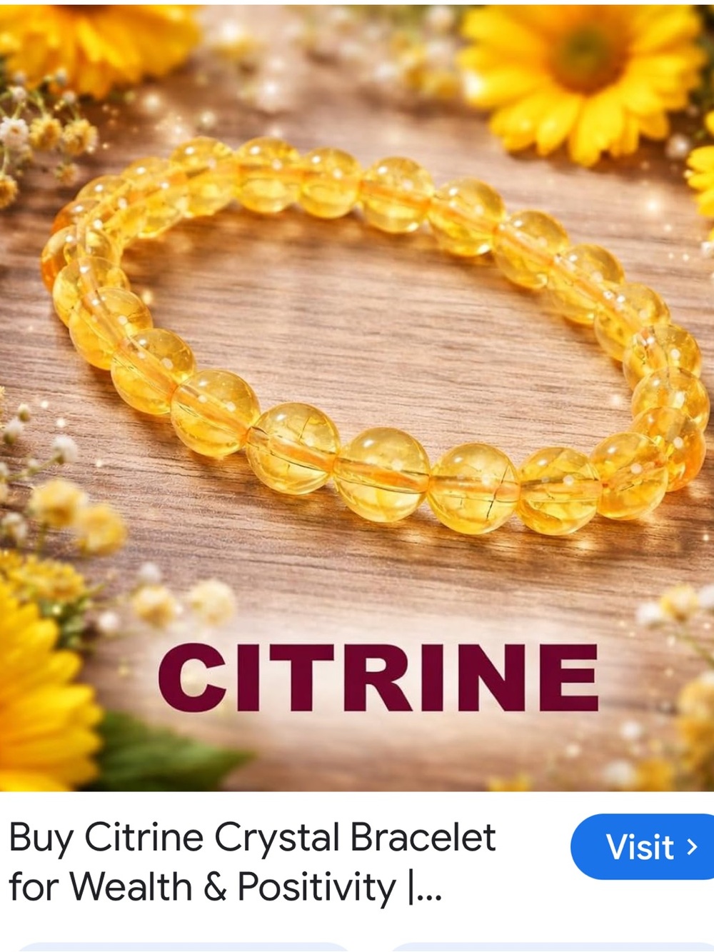 #2954**Unisex’s Citrine Beaded Stretch Bracelet - Yellow